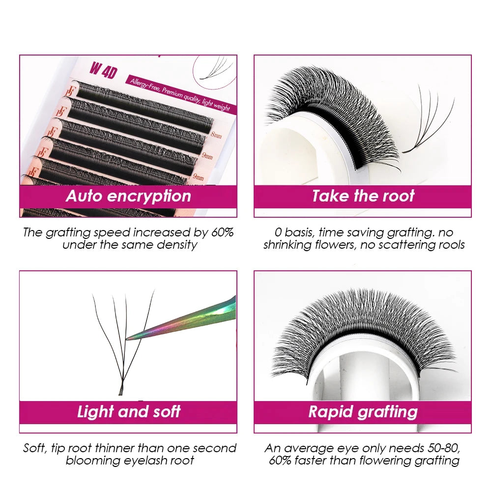 3D 4D 5D Faux Mink Lash Extensions | W-Shape | C&D Curl | 8–14mm